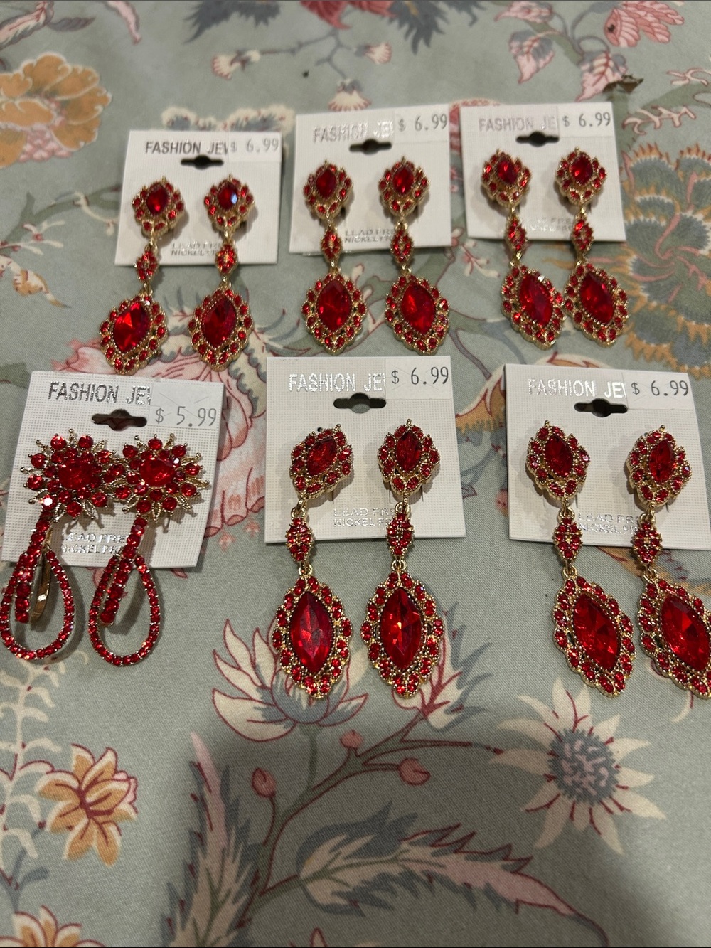 Fashion Jewelry Red Crystal Drop Earrings - Elegant Gold-Tone clip on